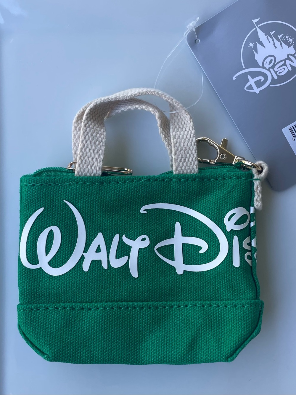 NWT Walt Disney World Logo Mania Mini/Micro Tote Bag Charm Keychain in Green